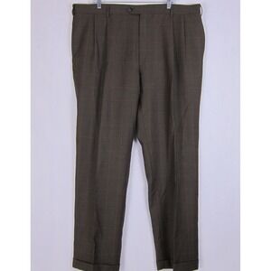 Jos A Bank 42x31 Brown Plaid 100% Wool Executive Pleated Cuffed Mens Dress Pants